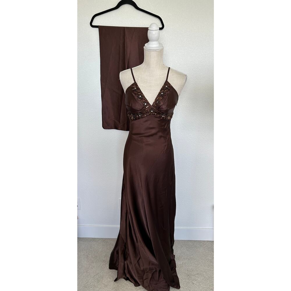 Lenovia Chocolate Brown Beaded Formal - XS